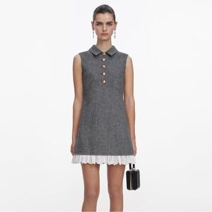 Self-Portrait NEW GREY HERRINGBONE MINI DRESS